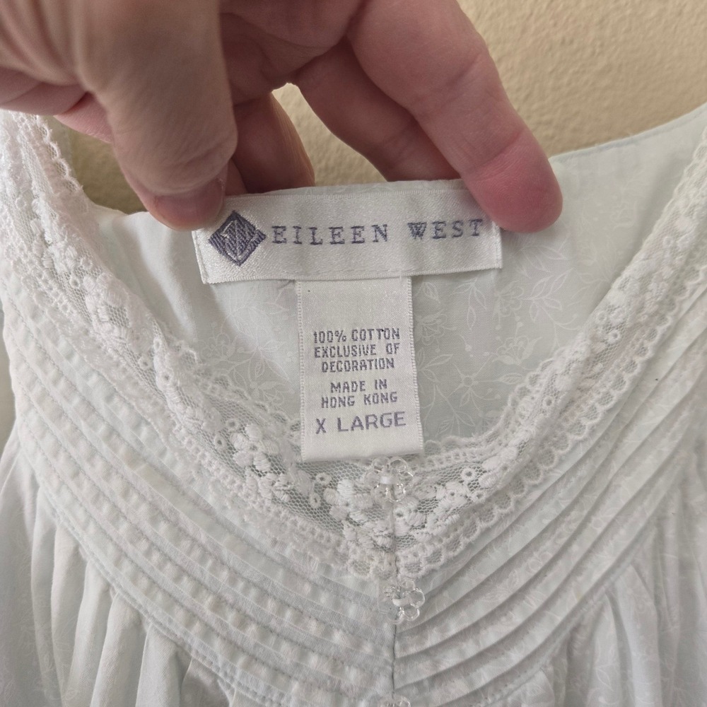 Eileen West Cotton Nightgown XL Light Blue Floral Lace Trim Pintuck Sleeveless - Picture 4 of 9